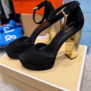 Michael Kors Black and Gold Platform Heels
